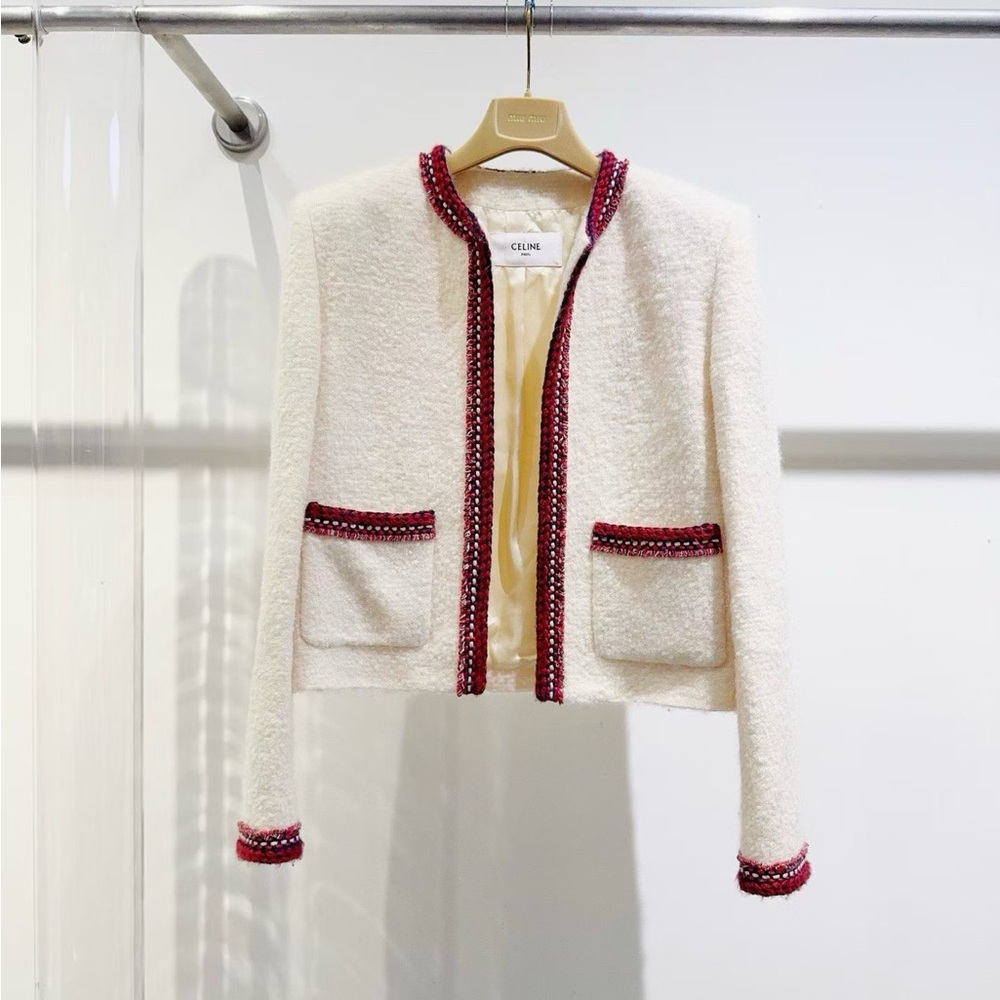 Celine Women's Cream Blazer with Red Trim
